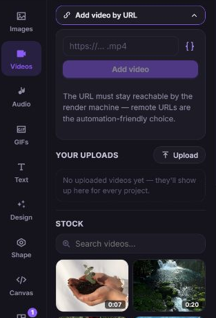Zvid Videos tool with Add video by URL expanded and the Add video button below the source field.