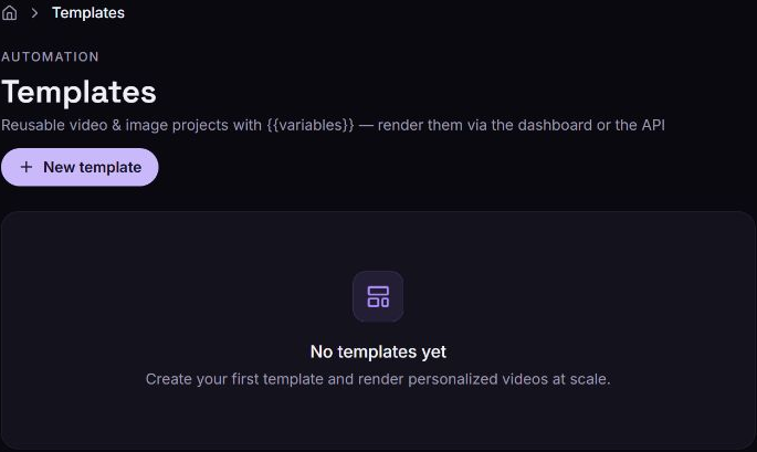 Zvid Templates page with the New template button above an empty template list.